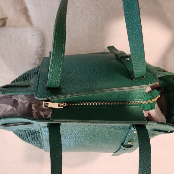 VIOLA CASTELLANI Italian Leather Handbag Tote Green Womens NWT - Picture 2 of 15